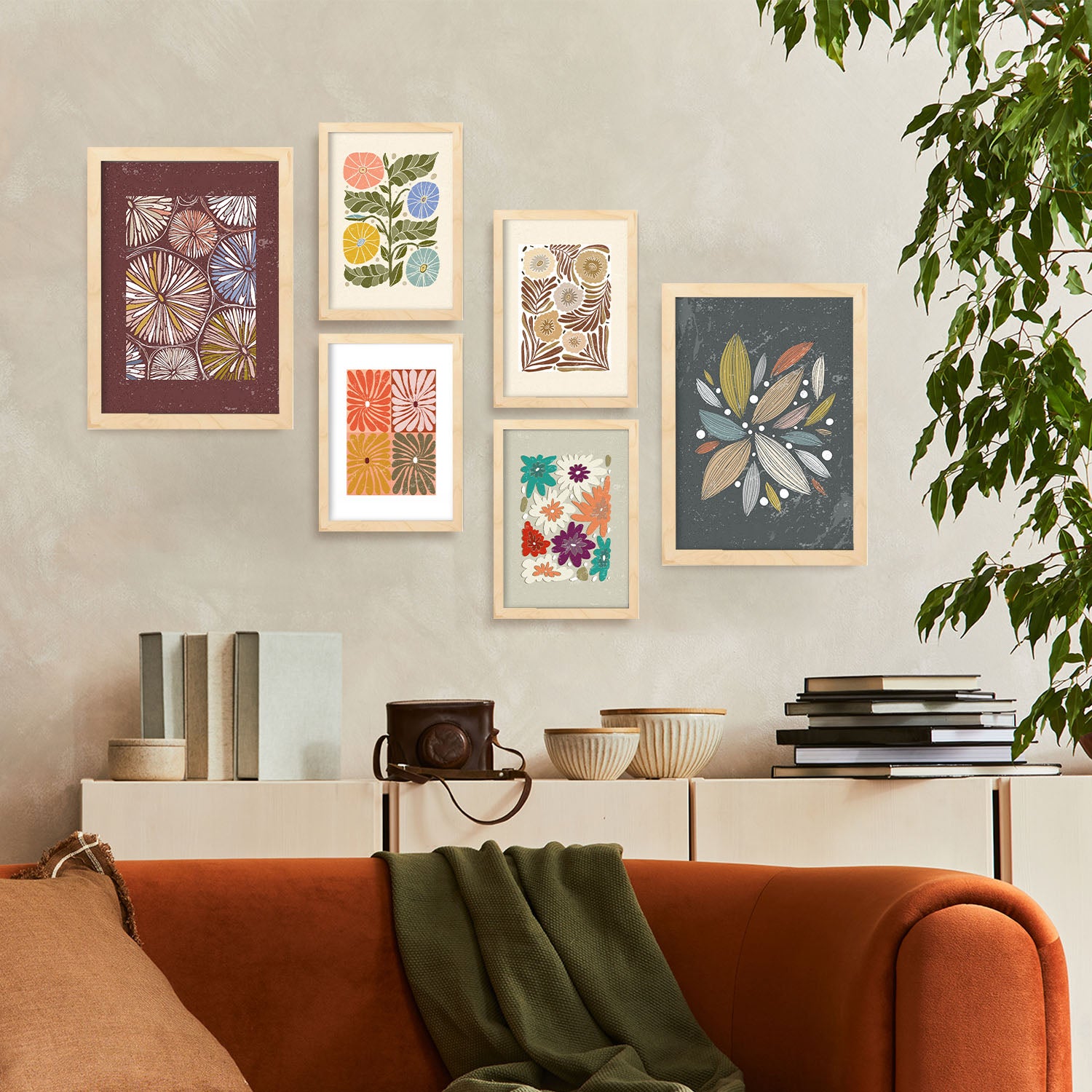 Nacnic Ensemble 6 Impressions De Pétales Dans De Style Ethnique Cadre Décoratifs Pour Votre Chambre Impression A4 A3 Avec Des Cadre De Bois Léger - 5