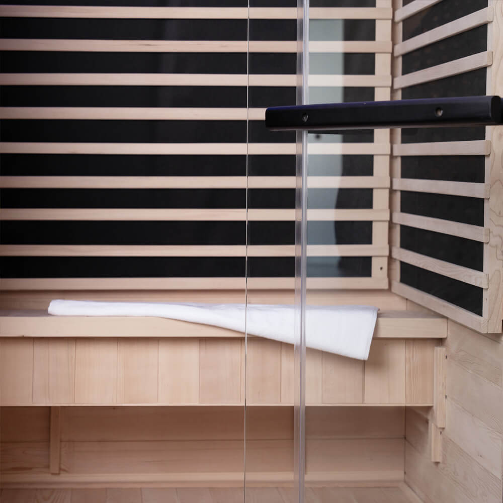 Cabine infrarouge HOME DELUXE NERO M – Noir, pruche (190 x 105 x 120 cm) | Design luxueux et montage facile - 6