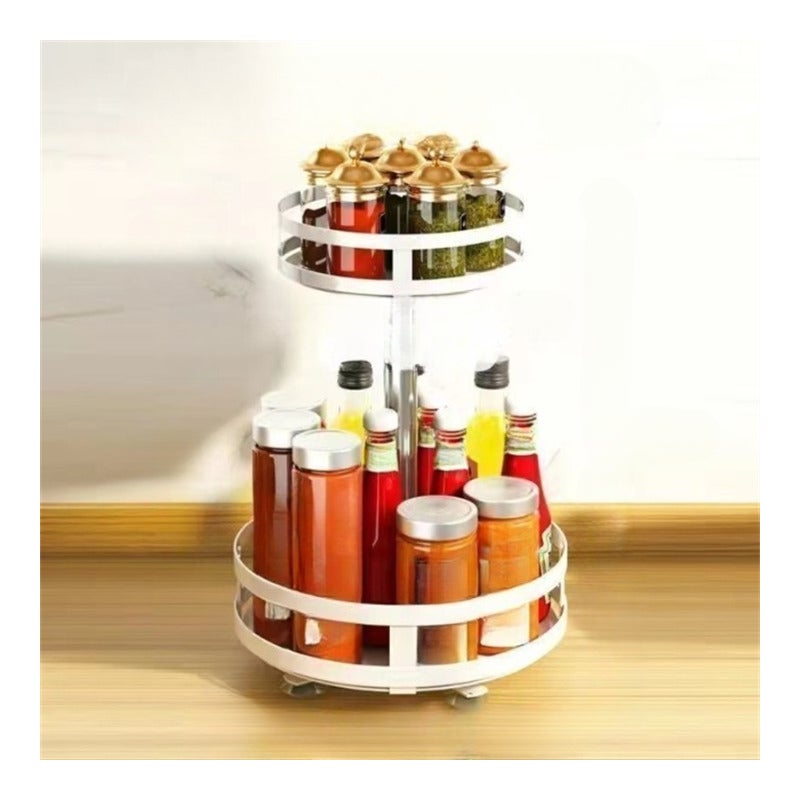 Półka na przyprawy na blacie kuchennym, obrotowa, metalowa, regulowana wysokość, 2-poziomowa, okrągła, biała, 25*43,5 cm