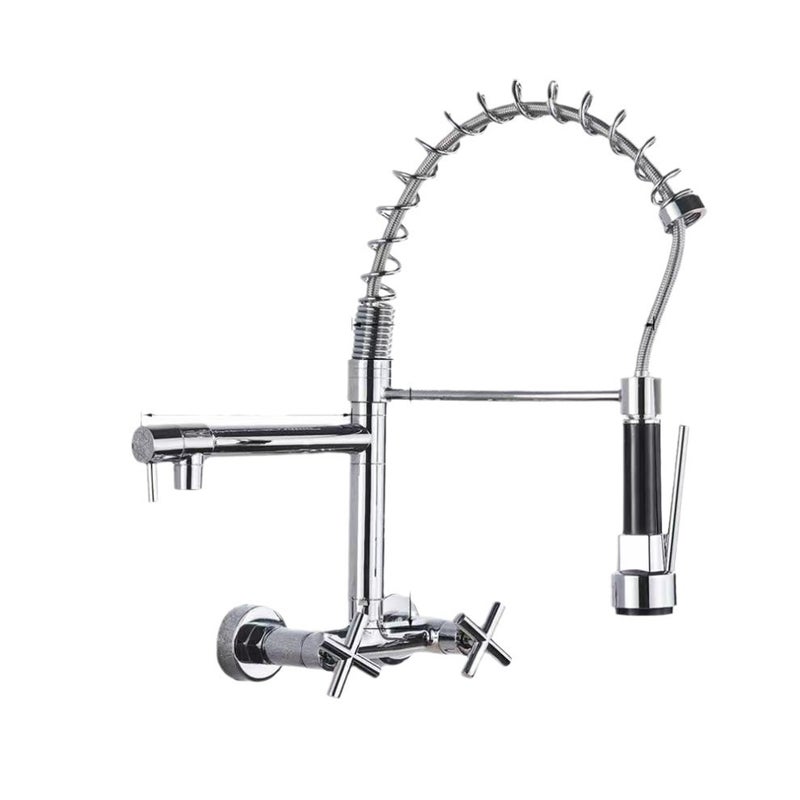 Bateria kuchenna ścienna z wyciąganą wylewką, obrotowa 360°, z 3 trybami natrysku, posrebrzana