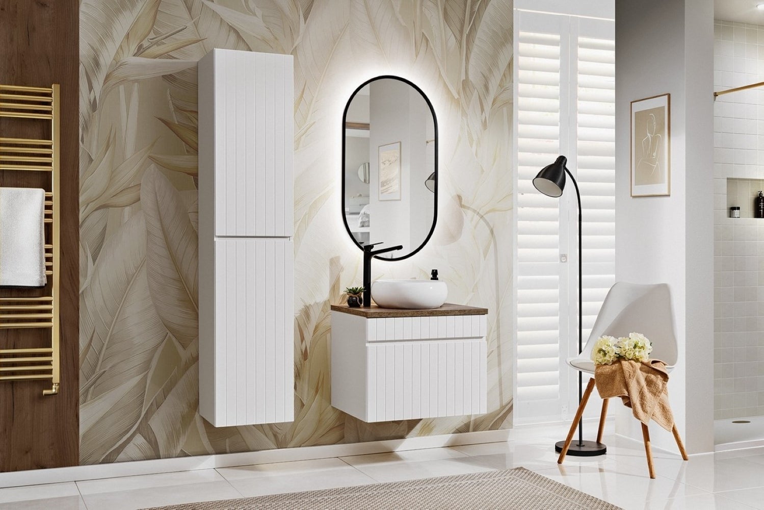 Szafka łazienkowa ICONIC White 60 cm wisząca biała ryflowana szuflada - 2
