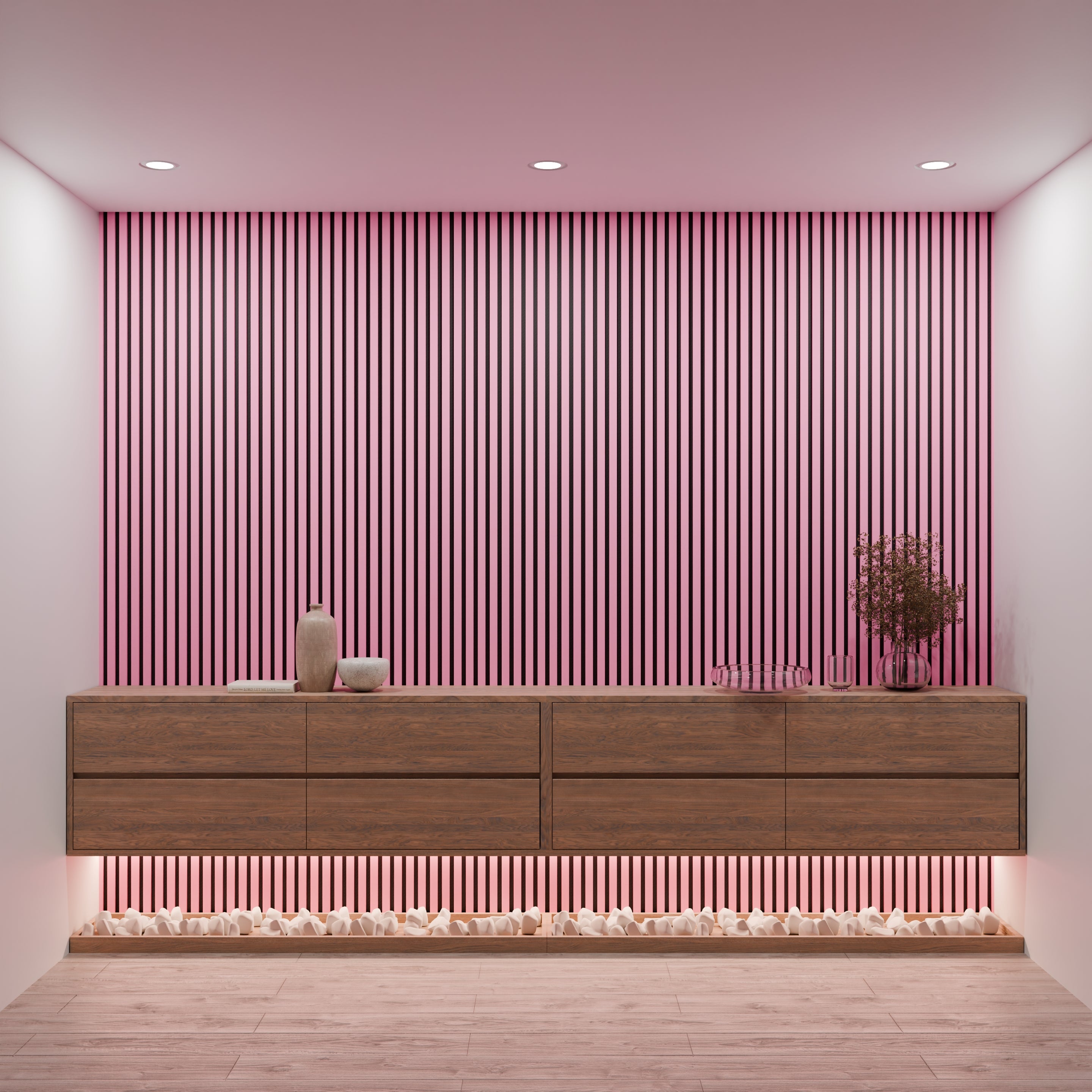 Lot 4 pièces - Panneau Acoustique - Rose - Feutrine Noir - 240x60x1.1cm - 7