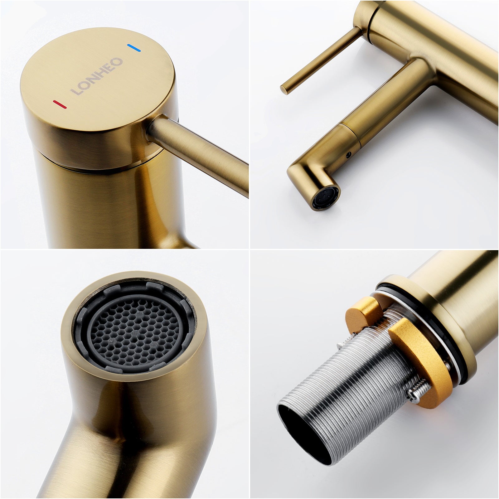 2pcs Mitigeur de Lavabo avec Bec Rotation 360°, Robinet à Eau Chaude et Froide Mitigeur de Salle de Bain inox Robinet doré - 6