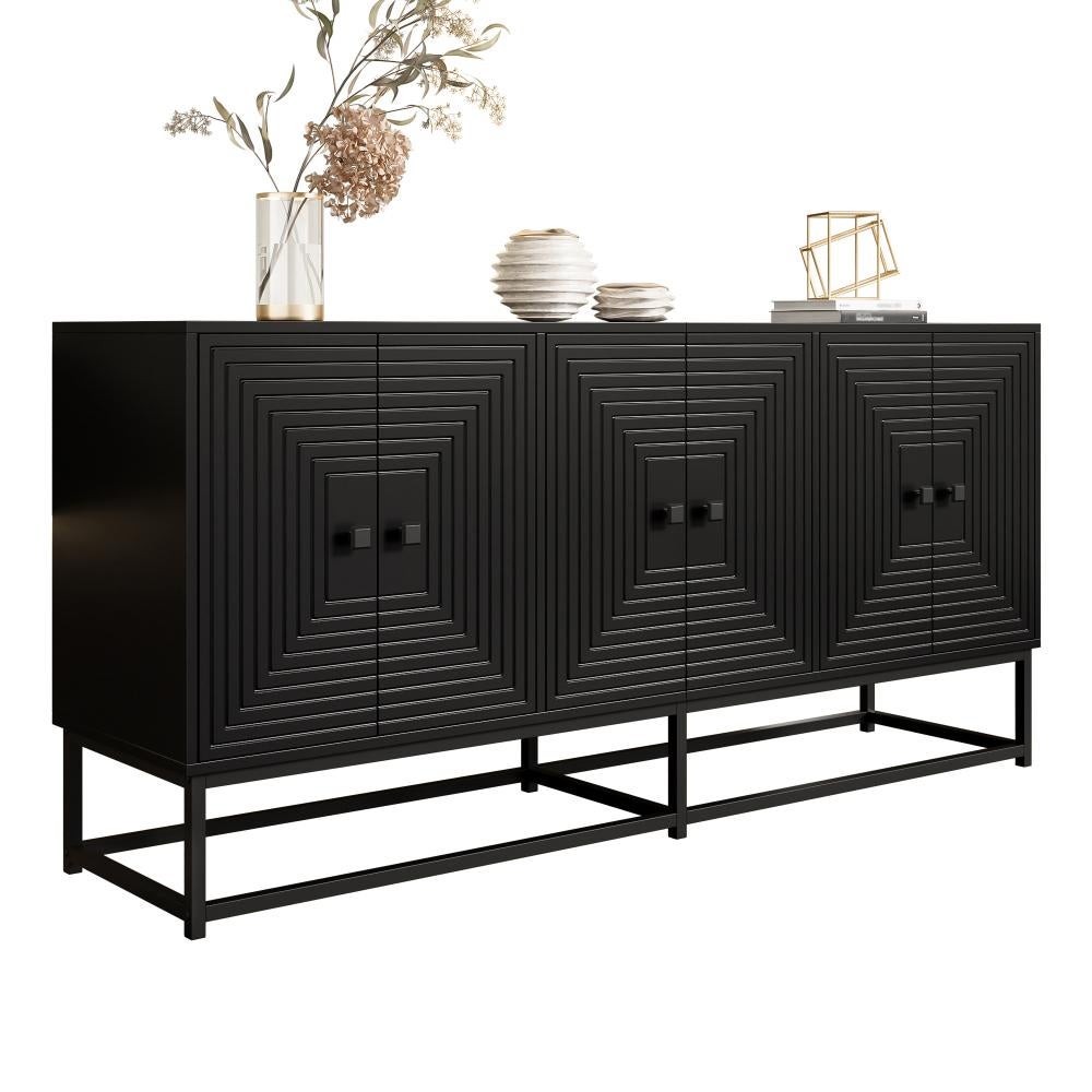 Aparador moderno negro con 3 puertas dobles, armario de almacenaje, tablero de partículas, 160x38x75.5 cm, salón, comedor, oficina