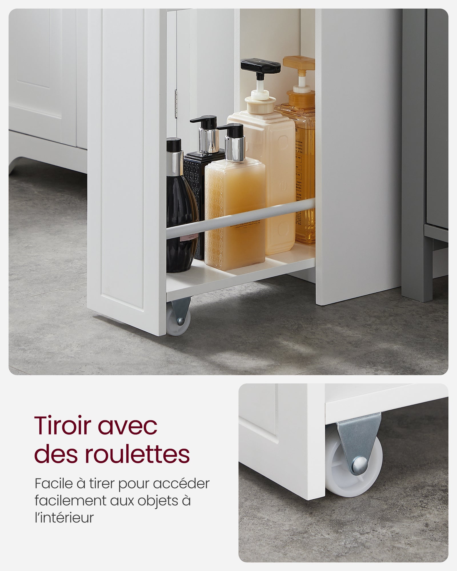 Armoire de salle de bain avec tiroirs, 18 x 40 x 70 cm, Blanc - 5