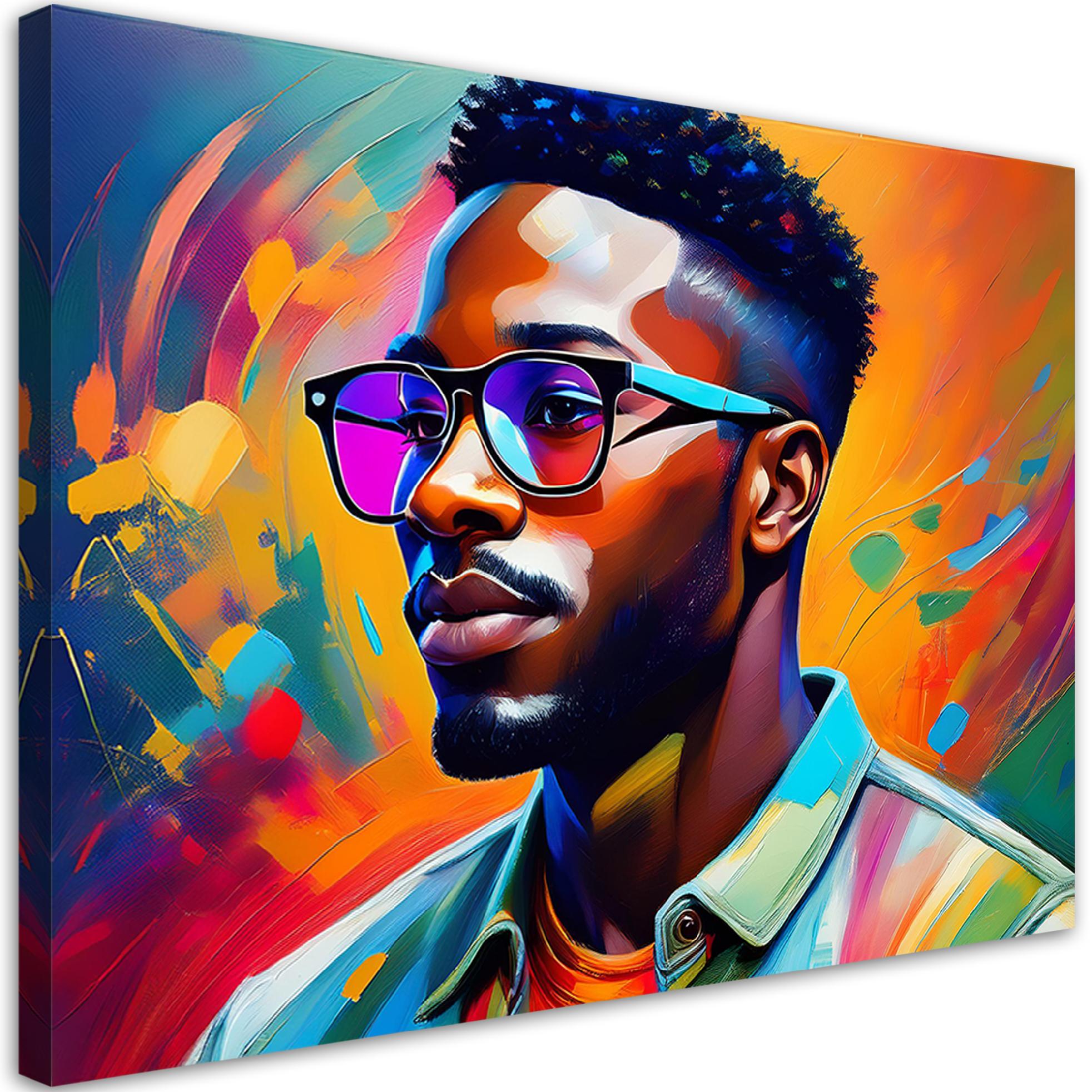 Obraz na płótnie, Portret Mężczyzny w Okularach Kolorowy 100x70