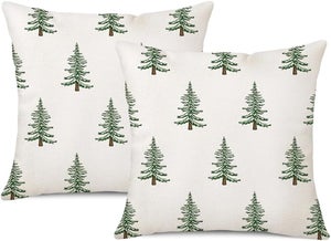 Federa per cuscino albero di Natale in cotone e lino, decorazione trapuntata verde, 45 x 45 cm, federa decorativa invernale con alberi di Natale per d | Leroy Merlin