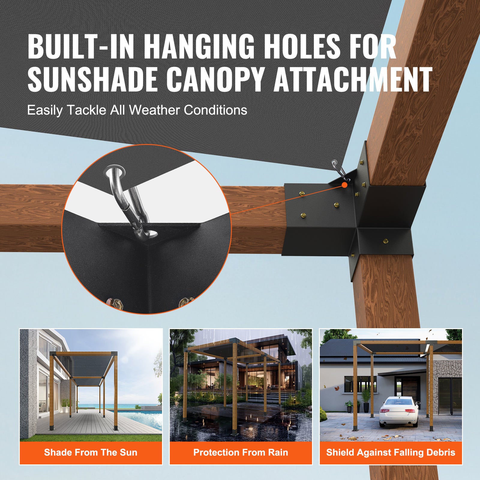 Kit Supports de Pergola VEVOR 4x4 po 10x10 cm Support de Poteau Bois de Menuiserie 4 Supports deAngle a 3 Voies Base de Poutres Quincaillerie Bricolag - 4