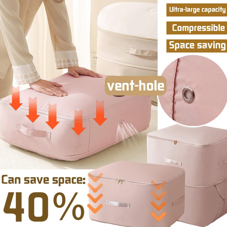 Rangement à Auto-Compression Ultra Peu Encombrants,Sac De Rangement Lourd Pliable Pour Couettes, Couvertures, Literie (Rose, L) - 4