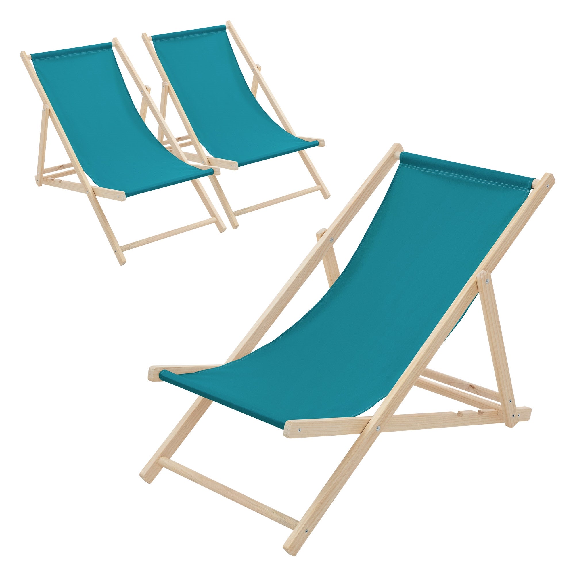 ECD Germany 3x składany leżak drewniany niebieski benzynowy 3 pozycje odchylenia do 120 kg leżak ogrodowy relaksacyjny plażowy składany na taras ogród