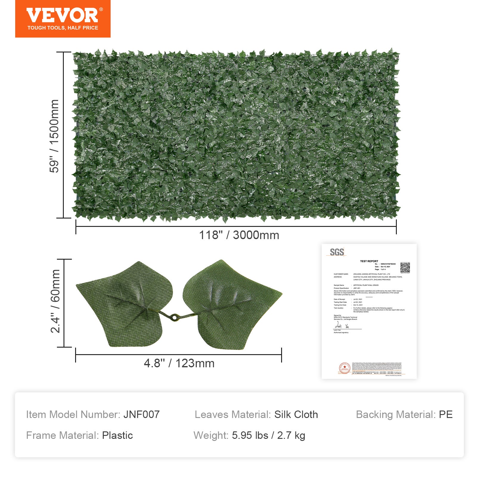 Siepe Artificiale 150x300 cm VEVOR Frangivista Edera Sintetica Recinzione Decorativa Privacy Giardino Balcone Terrazza Patio - 7