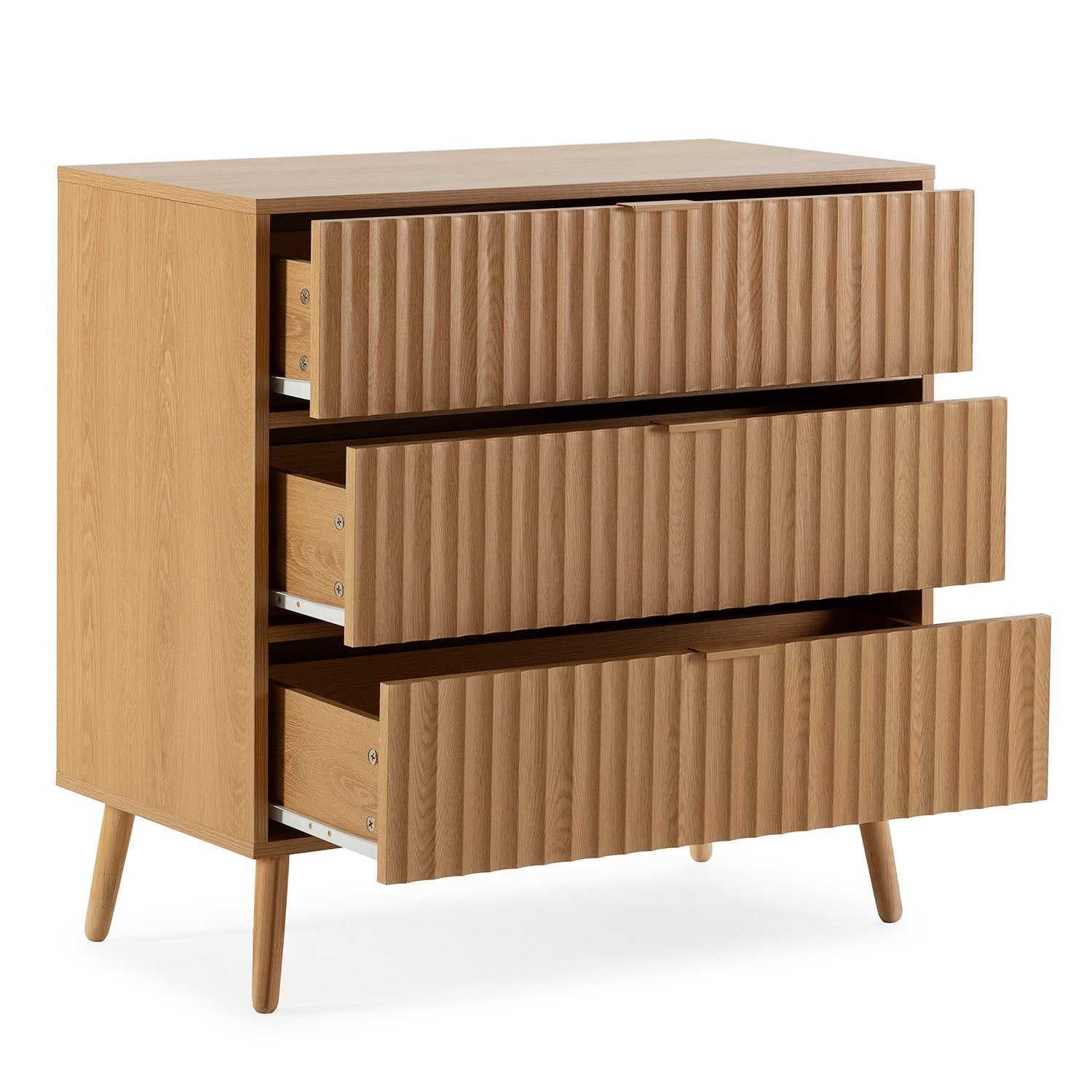 Commode de nuit Lluvia 3 tiroirs coloris chêne, largeur 80 cm - 3