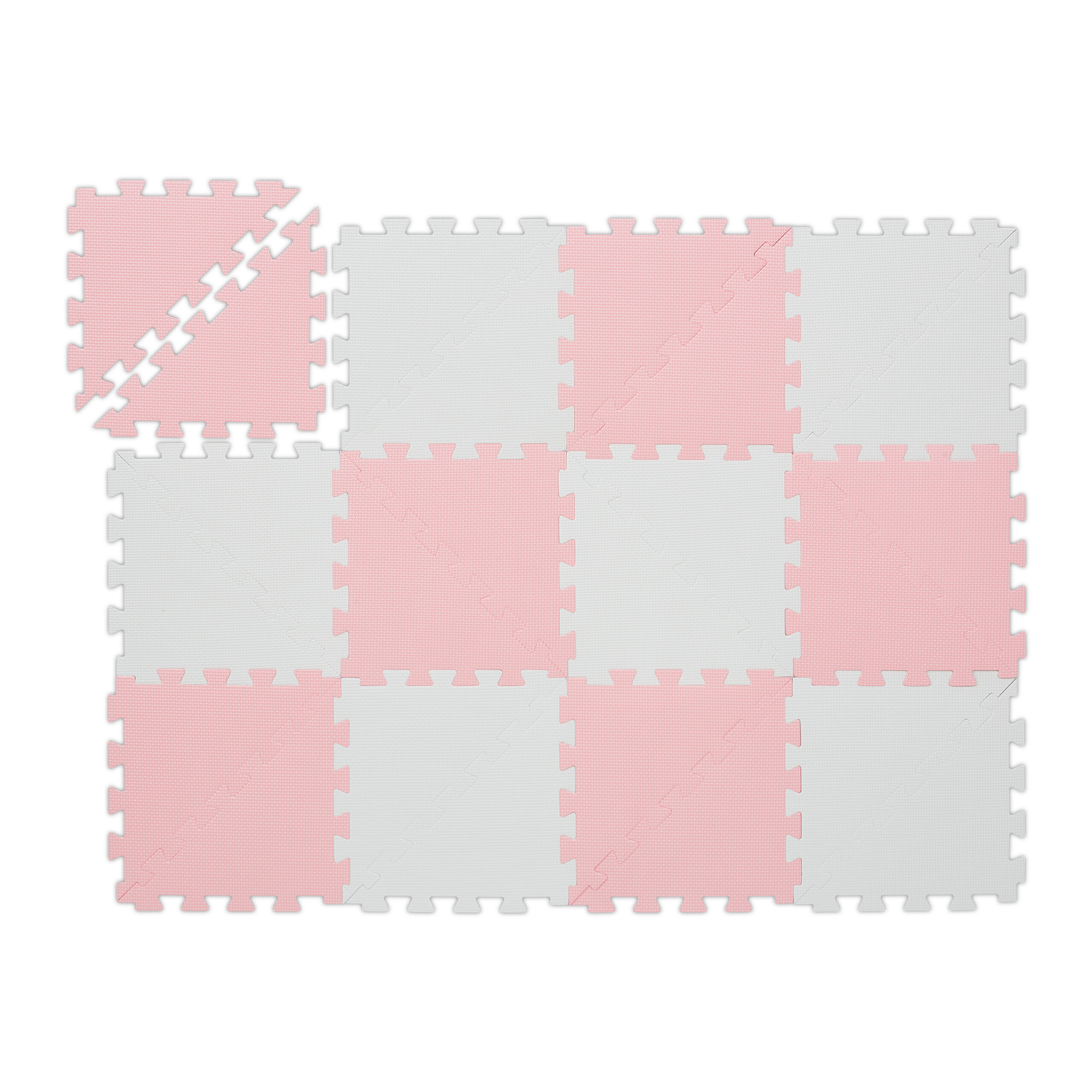 Relaxdays alfombra puzle triángulos, alfombrilla juegos 12 piezas, sin tóxicos, suelo goma eva, 114x86cm, rosa/blanco
