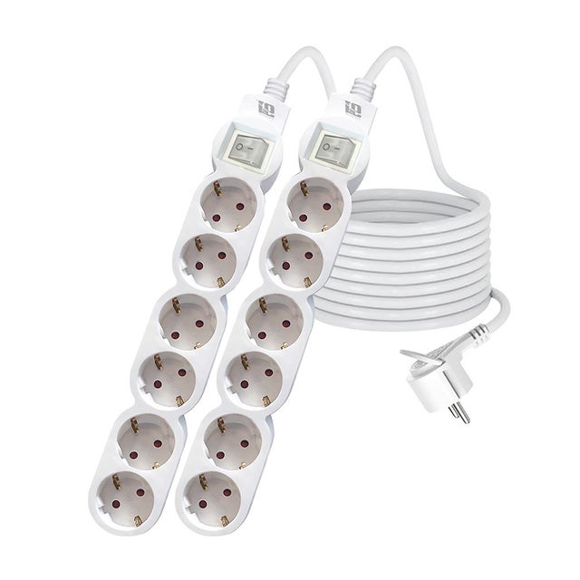 Pack De 8 Cables De Alimentación Con Enchufe Europeo E Interruptor, 1.8 M, H03VVH2-F 2x0.75 Mm², Blanco Y Negro