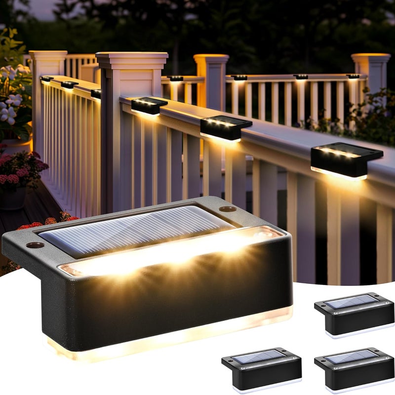 Zestaw lamp solarnych zewnętrznych ciepła biel wodoodporne lampy solarne LED do oświetlenia schodów zewnętrznych stopni ogrodzenia ogrodu podwórza