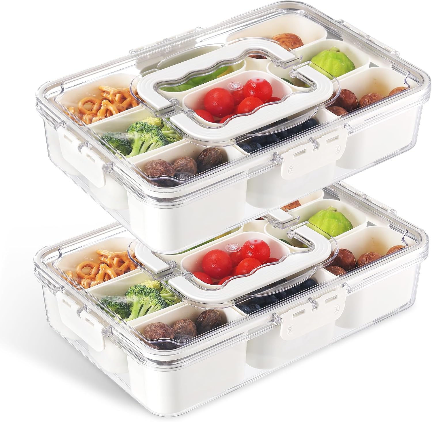 Set 6 Contenitori Impilabili Con Coperchi In Bambù – Plastica Trasparente, Con Manici, Per Dispensa, Cucina, Bagno, 30,5x17,8x17,8 Cm - 2