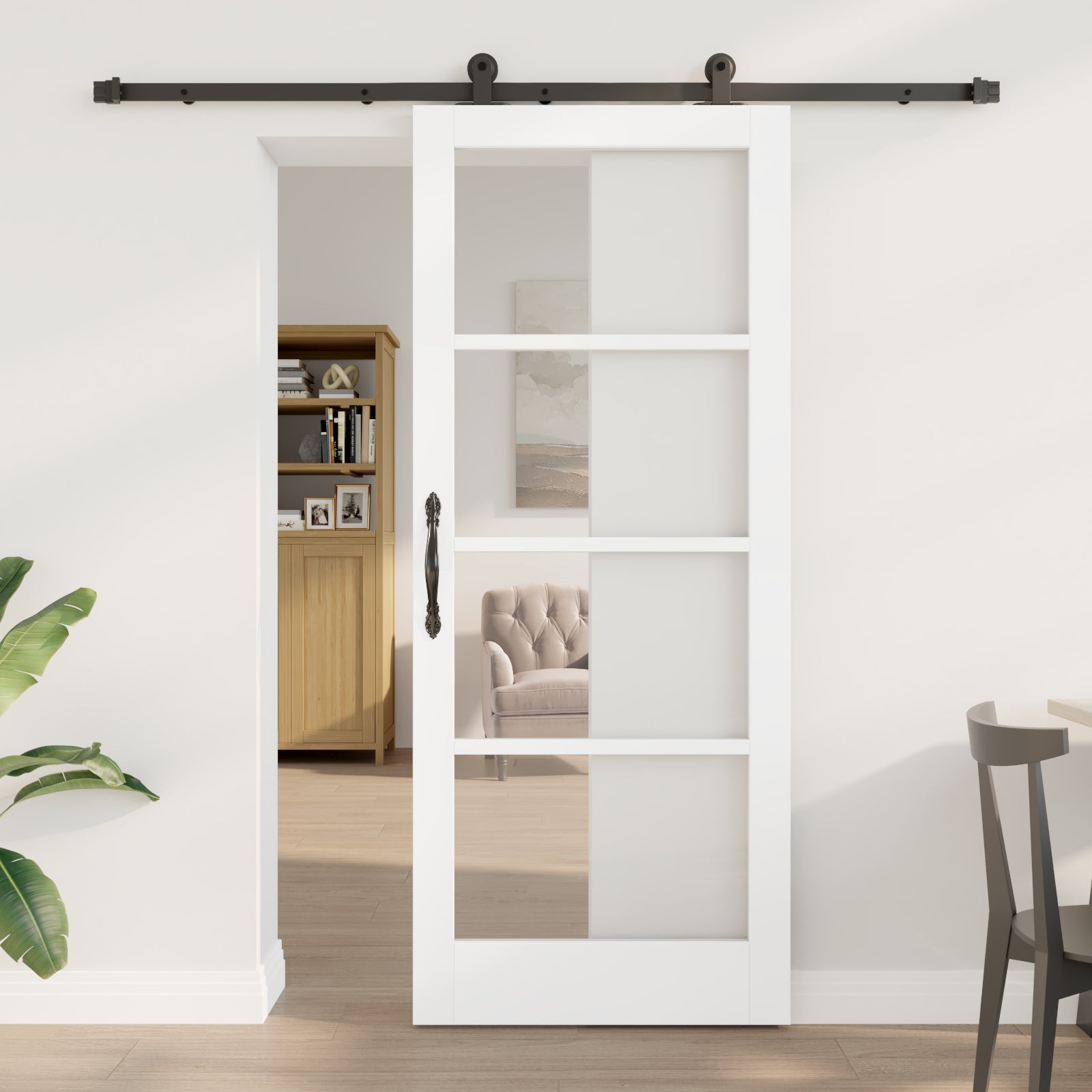 Puerta deslizante vidaxl con herrajes 'orkdal'de madera blanca y vidrio, puerta interior vidaxl con vidrio 'orkdal'blanca 83x202x4 cm