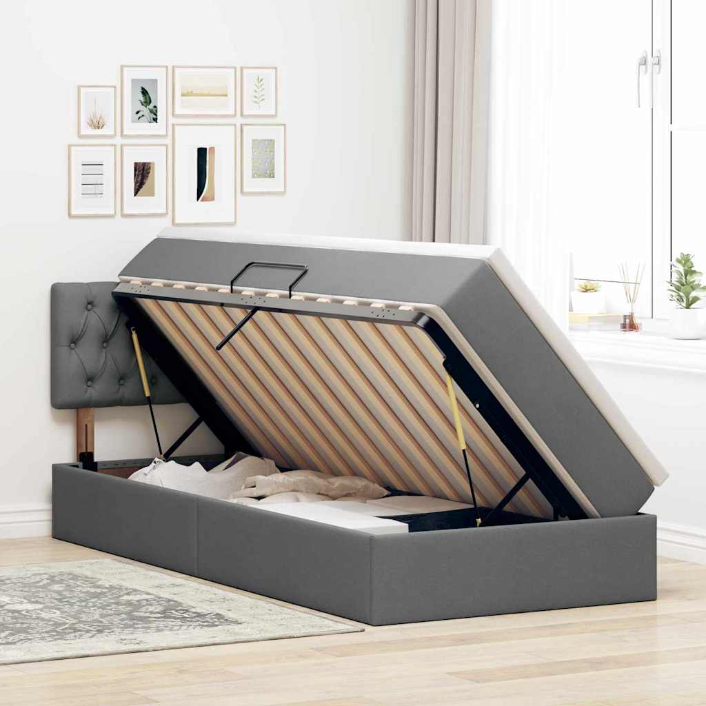 Lit de rangement avec matelas gris foncé 90 x 190 cm velours - 4
