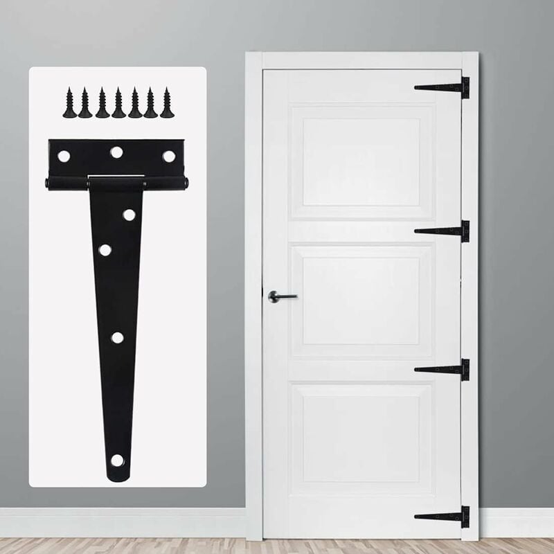 Charniere Porte Lourde 6pcs, Charniere Porte 6 Pouces, Charnière en T Noires, Charniere Plate Inox Charnières de Portes en Fer Charnières Robustes - 4