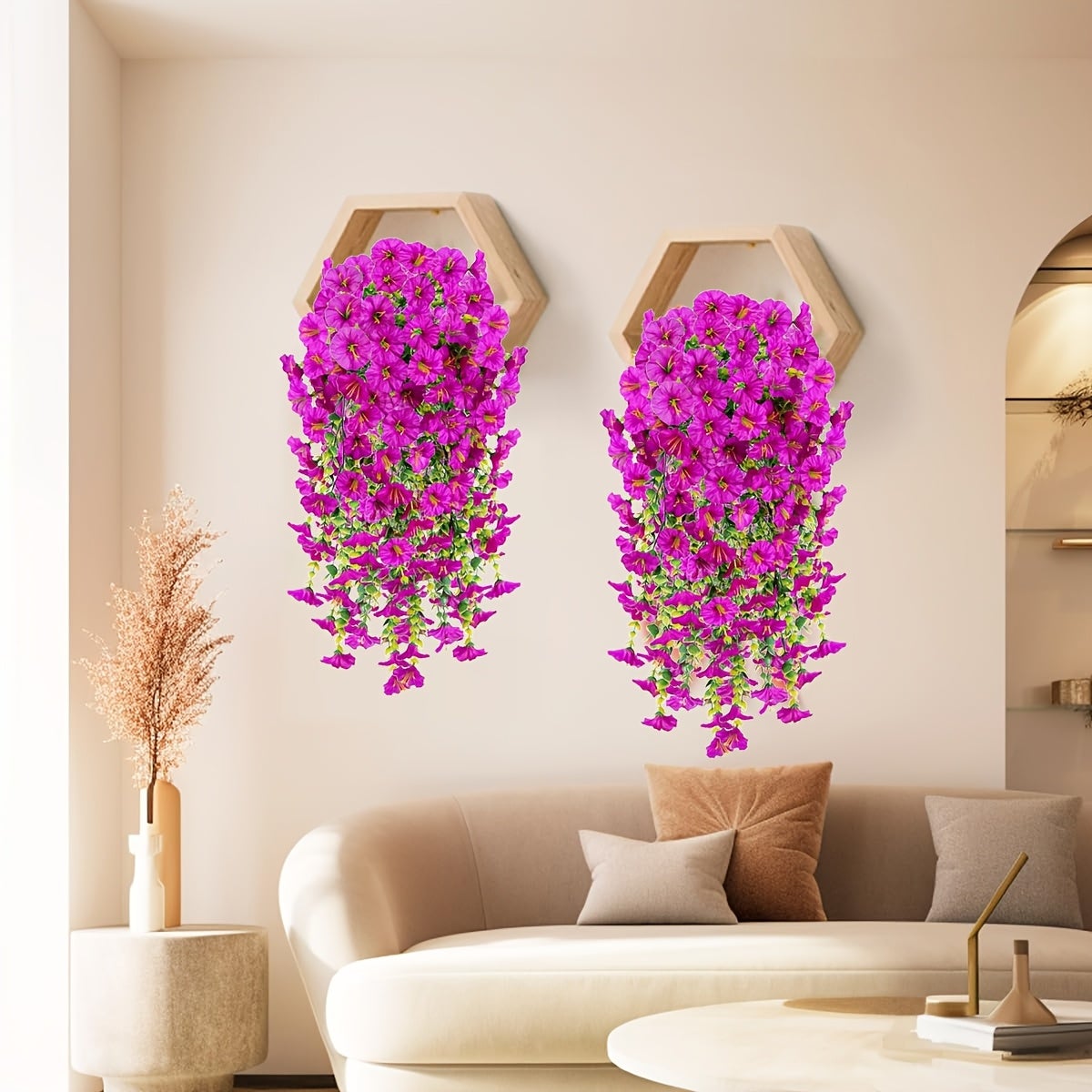 Paquete de 2 flores artificiales colgantes, ramo de campanillas artificiales, ideal para pared, rosa roja - 9