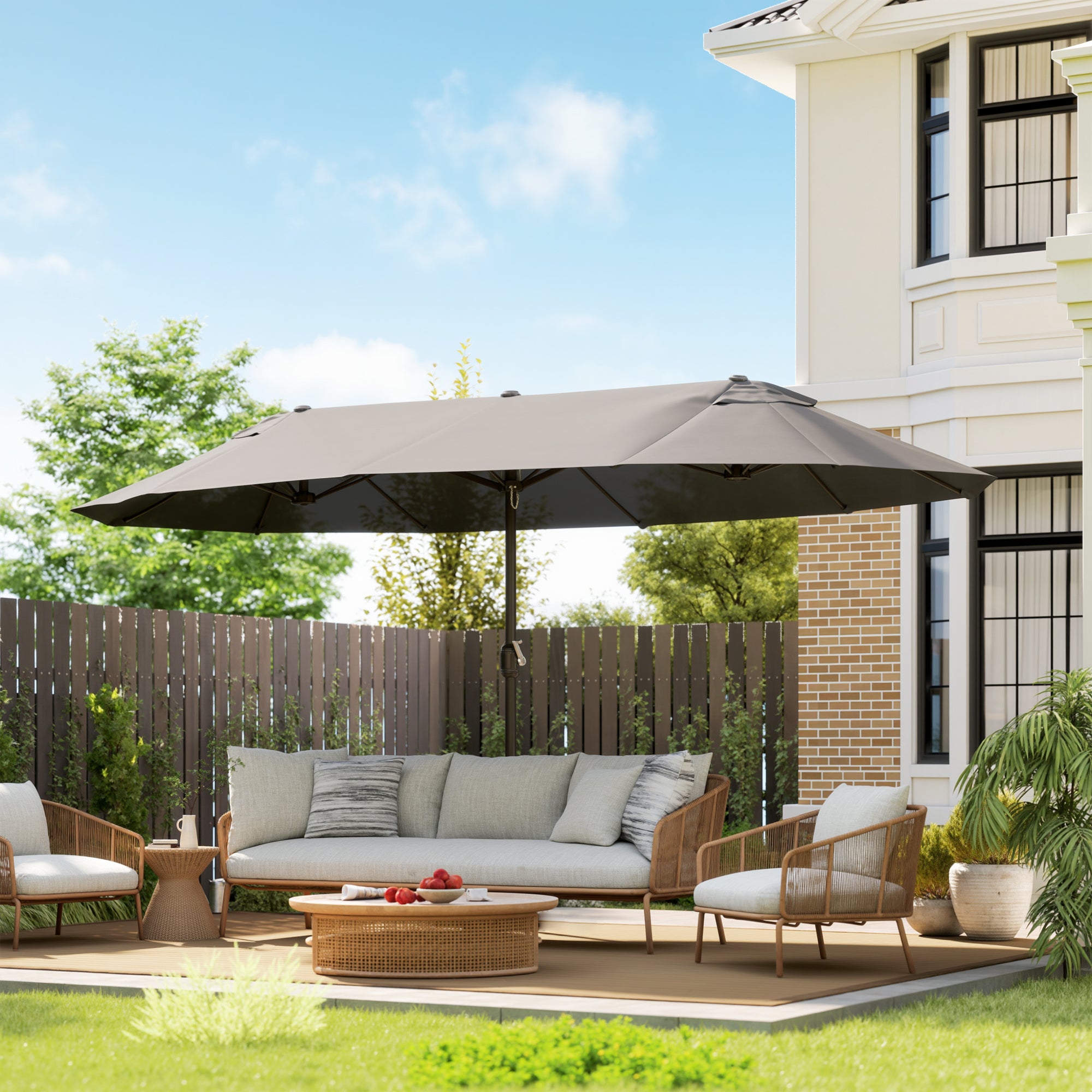 Sombrilla de jardín doble de 4,6 m - Gris - 7