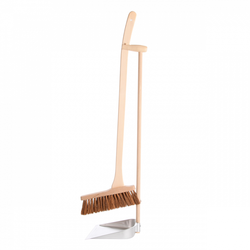 Set de nettoyage balai et pelle à long manche - L 25,5 x H 90,5 cm - Bois de hêtre, acier - 2