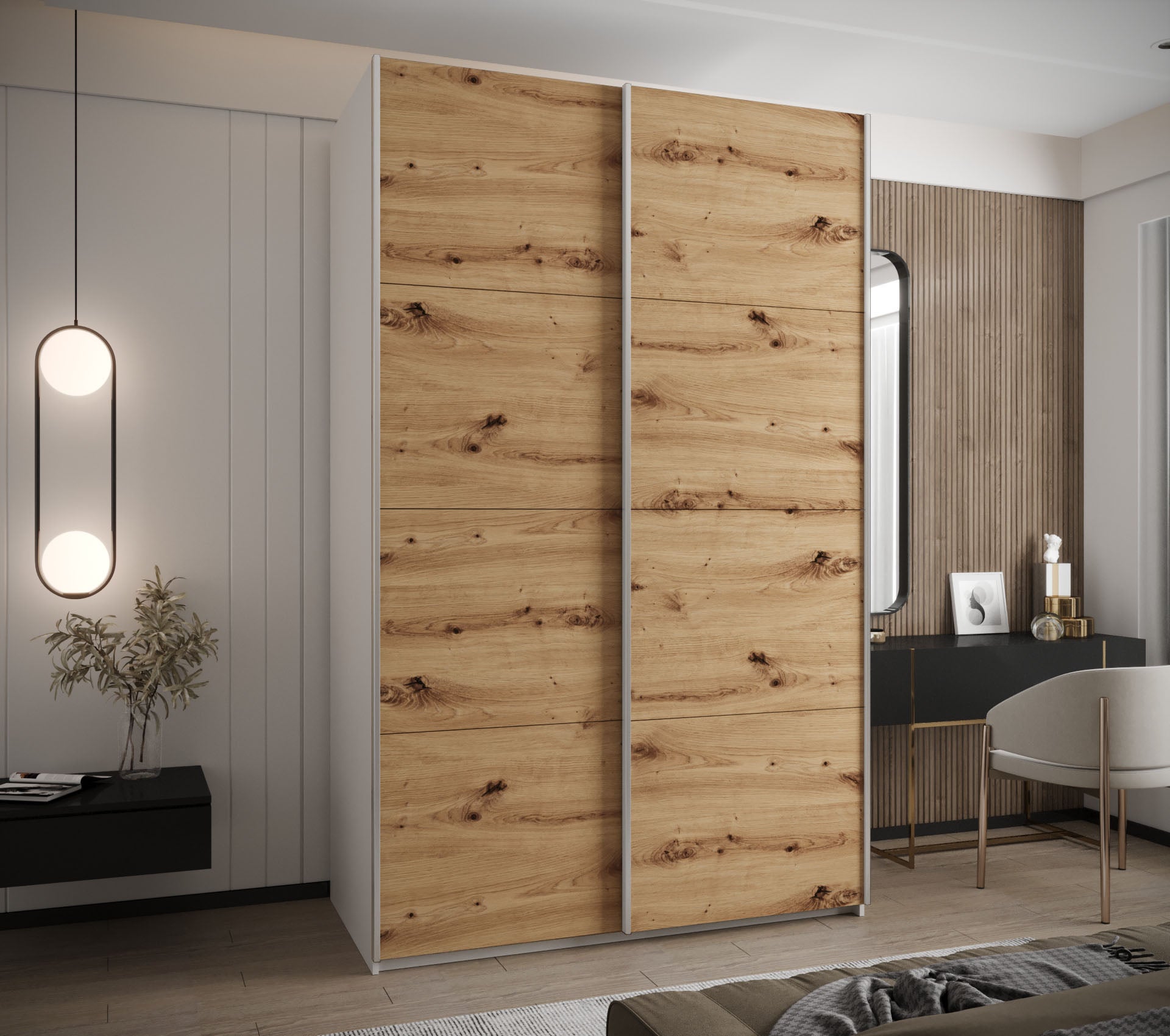 Szafa przesuwna wysoka Lux 1 150 x 64 x 245,5 cm biały + artisan + u. srebrny - Abiks Meble - 2