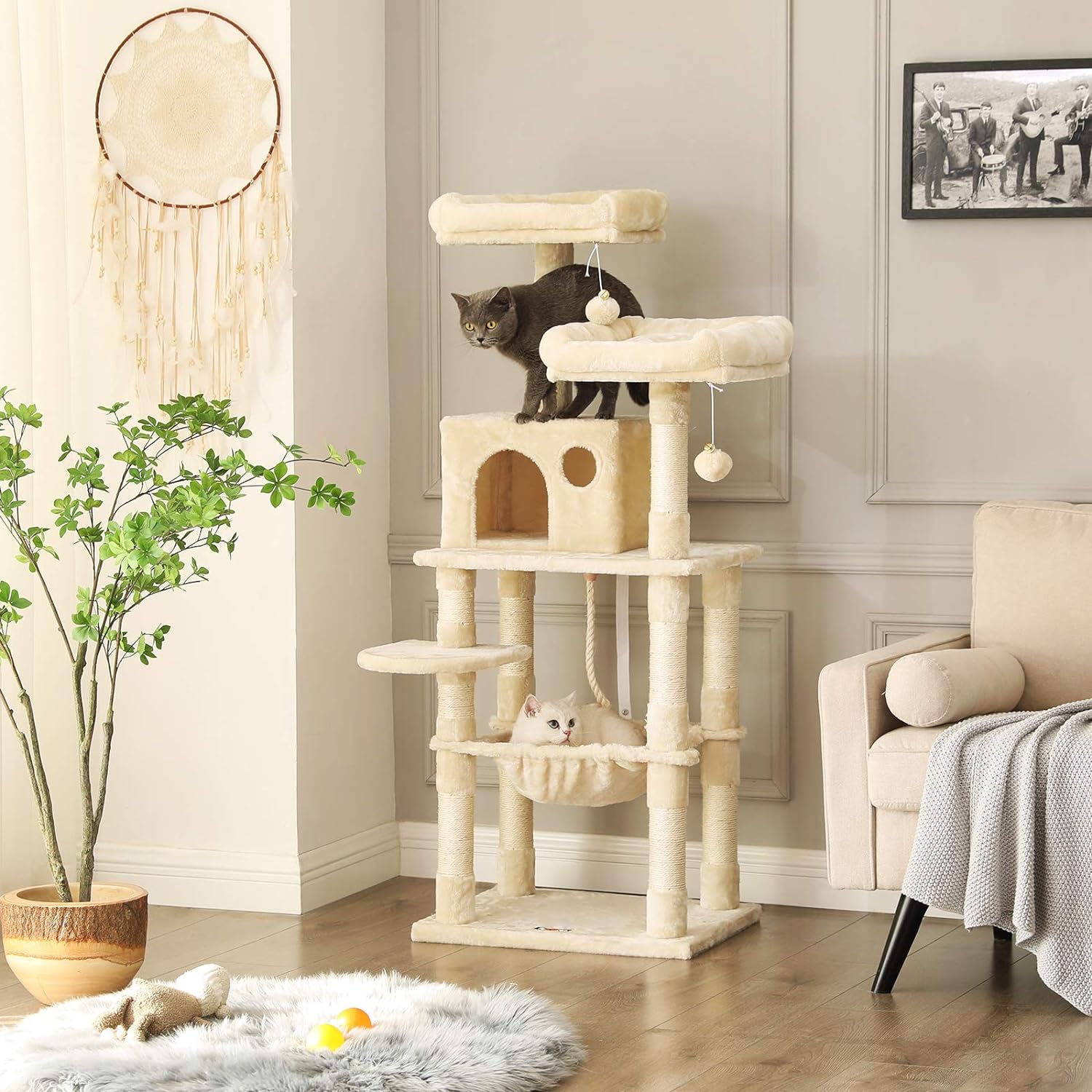 Arbre À Chat, Stable, 2 Niches, Hauteur 143 Cm, Beige - 2