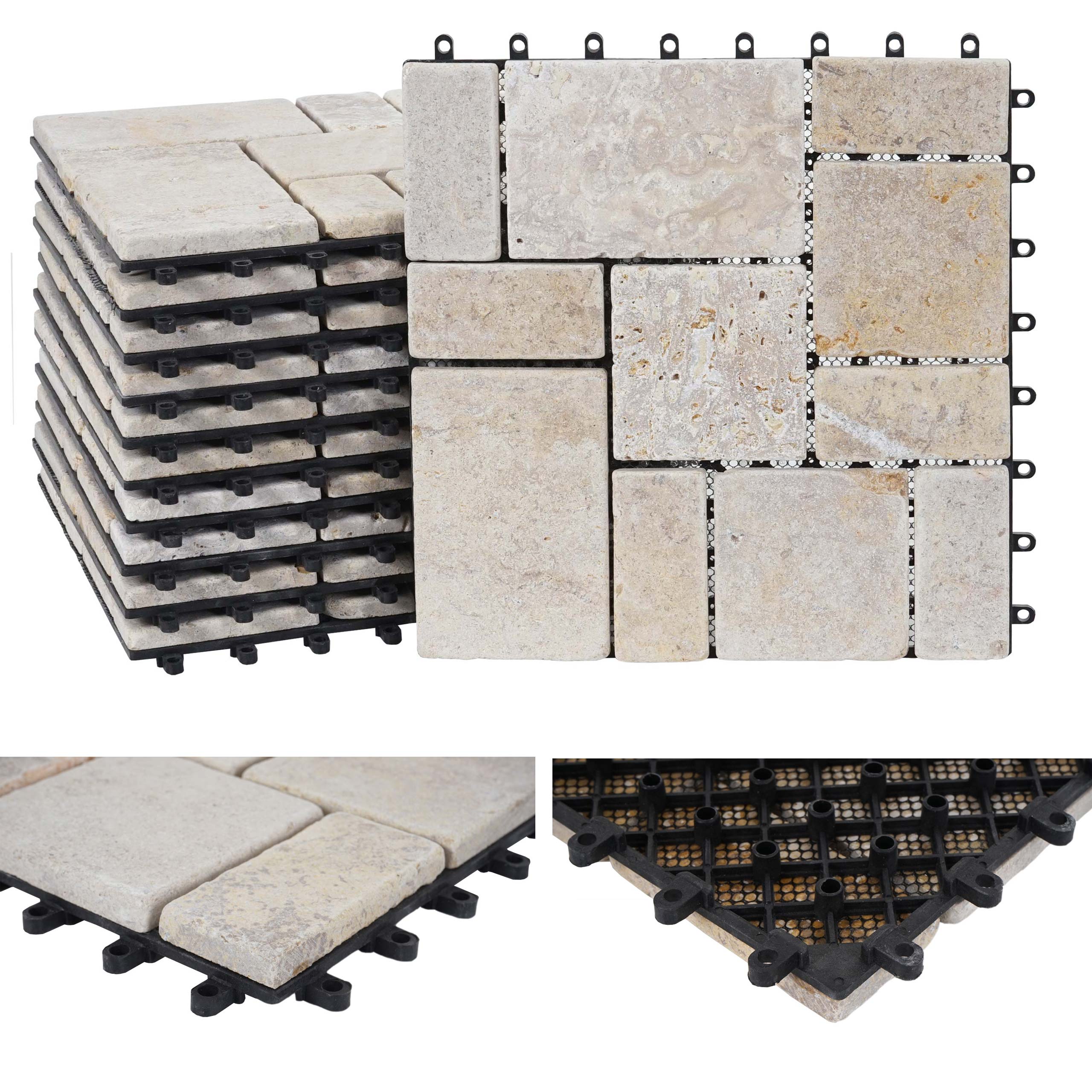 Carreau en pierre HWC-K70, carreau de sol, balcon/terrasse en pierre naturelle, 11x 30x30cm = 1m² ~ blanc - 2