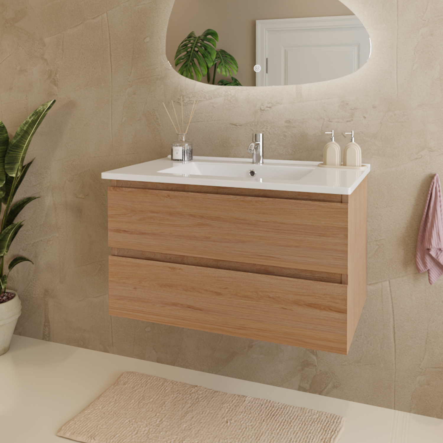 Meuble Vasque Salle De Bain 84 Sur Pied Avec Placard Volumineux, Blanc 61 × 43,5 × 84 Cm - Meuble vasque