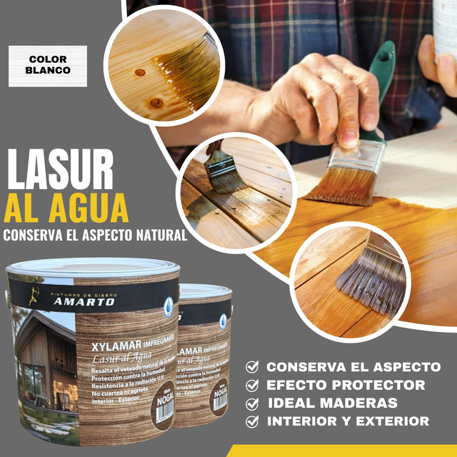 [2,5L Blanco] Lasur al agua Xylamar Impregnante colores para madera exterior, protege rayos UV y humedad, no cuartea, acabado natural
