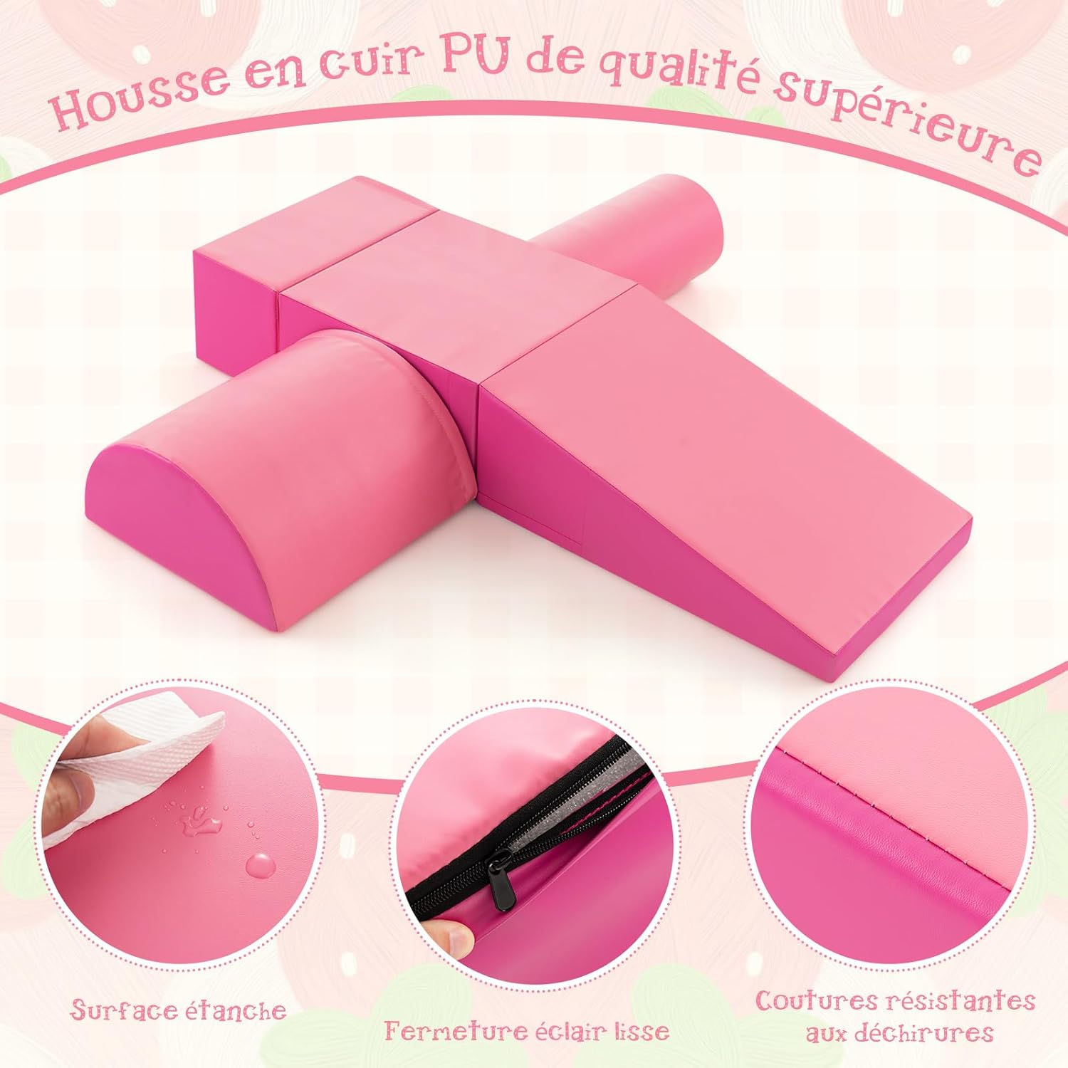 5PCS Parcours Motricité Bébé en Mousse de EPE, Module Motricité Bébé avec Fermeture Clair, Jouets Éducatifs Colorée pour Ramper Grimper - 7