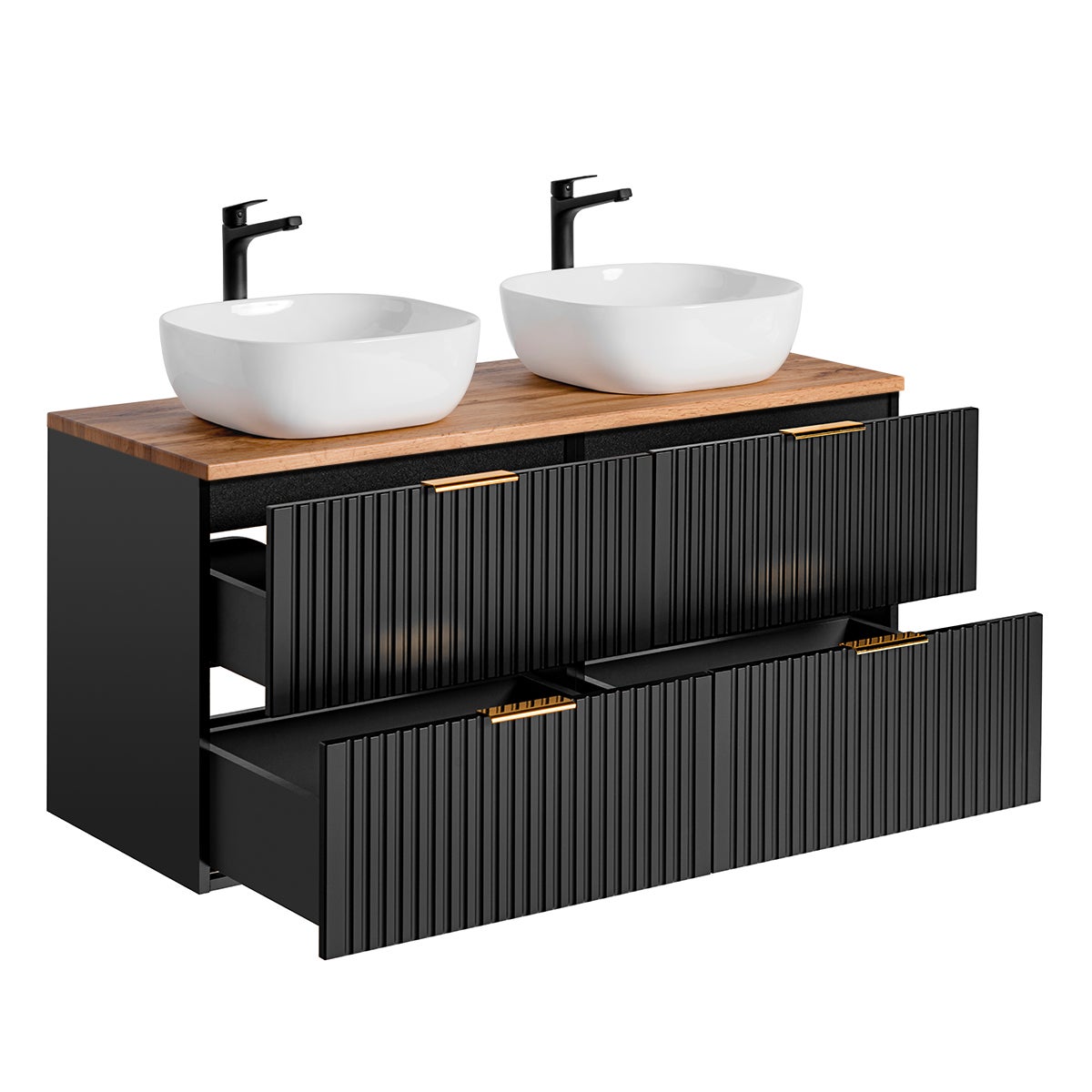 Mueble doble lavabo 120cm Adriel Negro y Madera Leroy Merlin