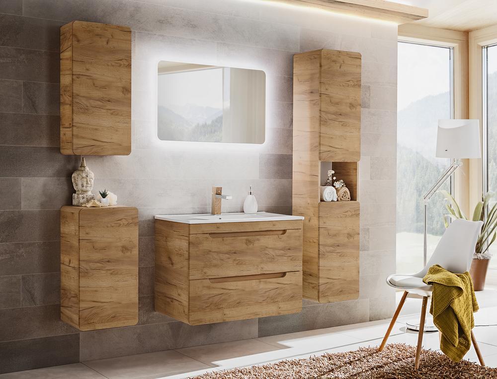 Meuble sous lavabo de salle de bain - Chêne artisanal doré - L80-H59