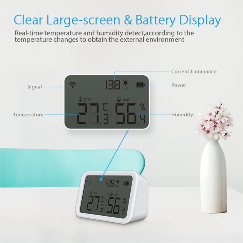 NEO Coolcam Tuya Capteur intelligent WiFi de température et d'humidité, détecteur de luminance, hygromètre et thermomètre d'intérieur avec écran LCD - 2