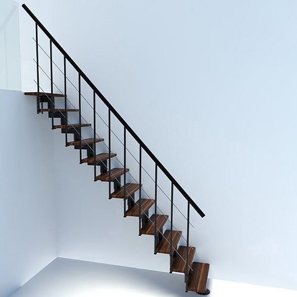 Escalier droit 12 marches - Hauteur à franchir 2.59 à 3.12m - Largeur 80cm - Structure noire et marche noyer - COMFO80/I/NN-12 - 5