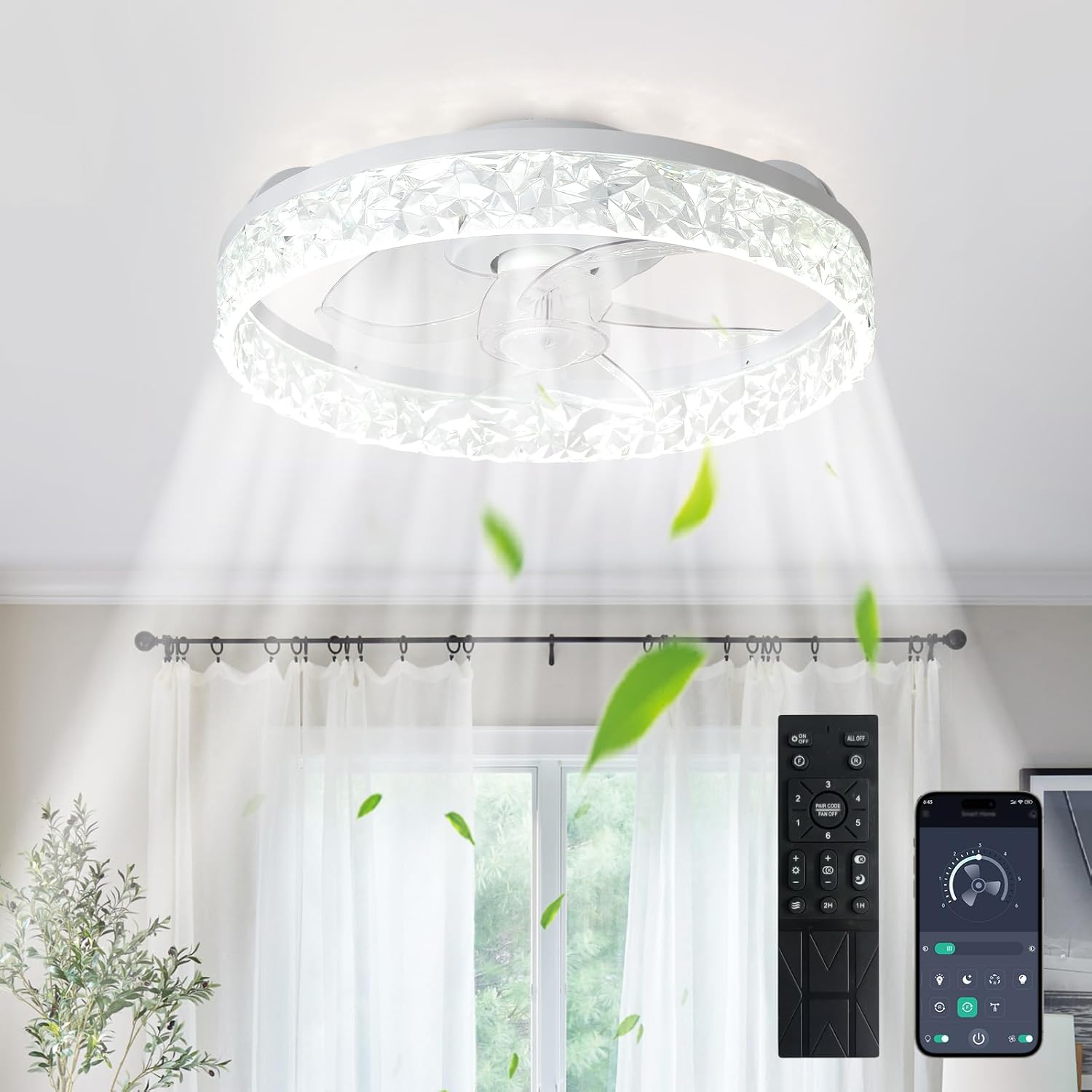 Ventiladores de techo blancos con luces y control remoto: ventilador de techo empotrable de 16 pulgadas con 6 velocidades y 3 ajustes de temperatura d