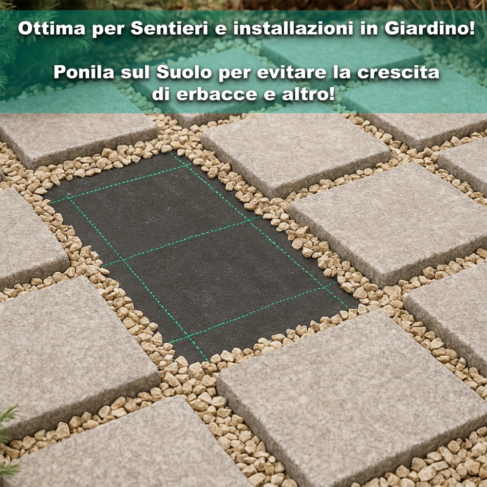 Rete Telo Pacciamatura Spessore 100 g/mq Orto Anti Erbacce Verde e Nero Senza Fori Non si Sfilaccia Giardino Pacciamante Anti-UV Permeabile 1x10 metri - 6