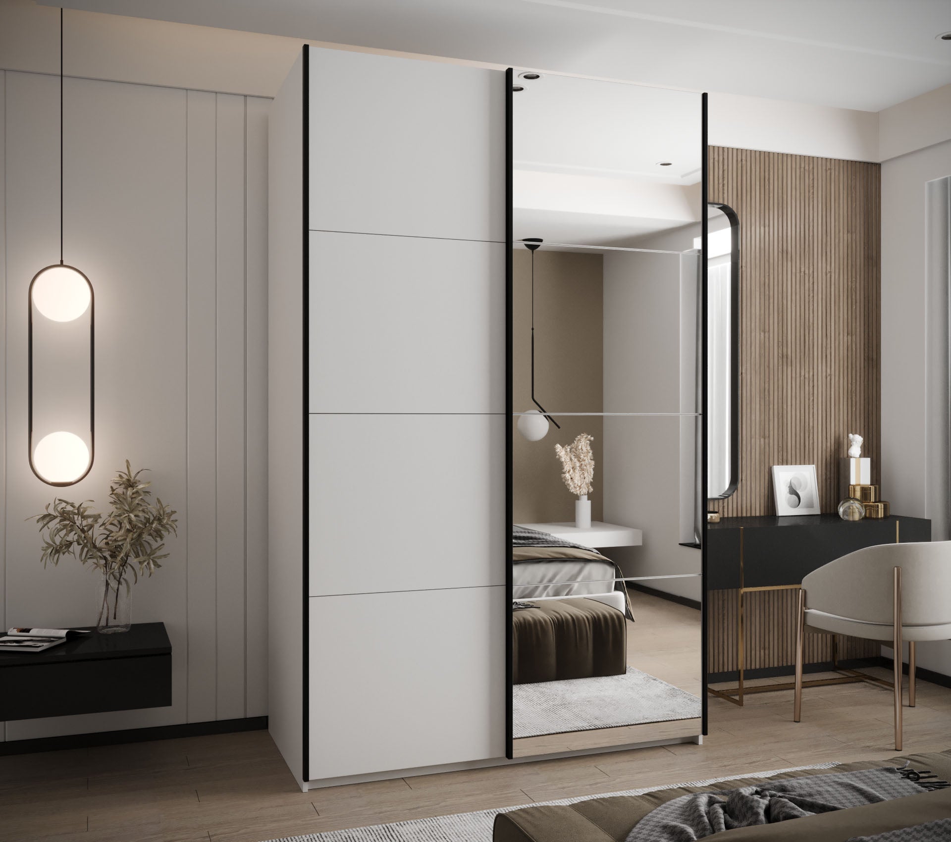 Szafa przesuwna wysoka Lux 3 150 x 64 x 245,5 cm biały + biały + u. czarny - Abiks Meble - 2