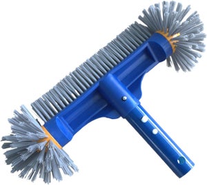 Brosse De Nettoyage Pour Piscine - Poils Nylon, Tête Arrondie, Manche Ergonomique, Pour Carrelage Et Surfaces Extérieures