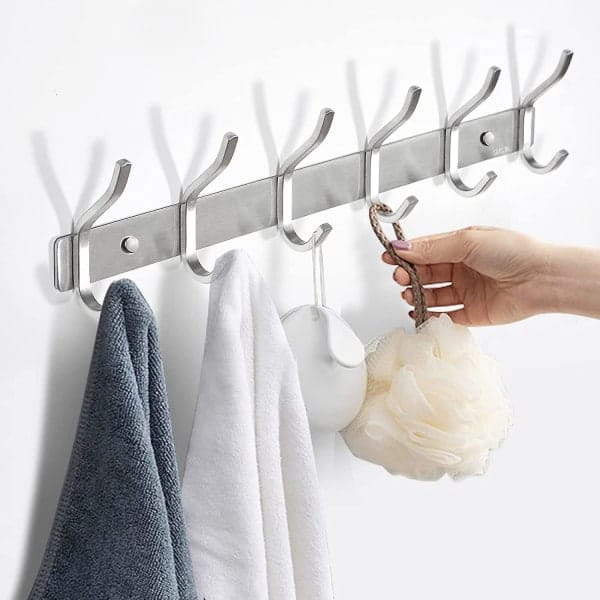 Colgador de pared de acero inoxidable con 6 ganchos gancho para toallas plateado Leroy Merlin