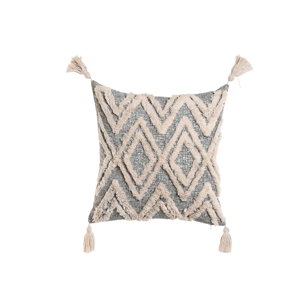 Cojín Home ESPRIT Blanco Gris Borlas Boho 45 x 15 x 45 cm | Leroy Merlin
