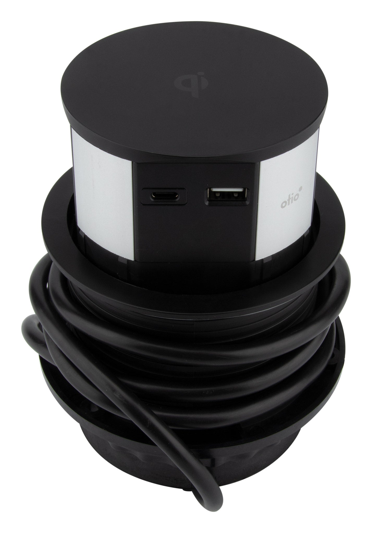 Bloc multiprise encastrable 3 prises 16A + 2xUSB et chargeur induction - Noir - Otio - 5