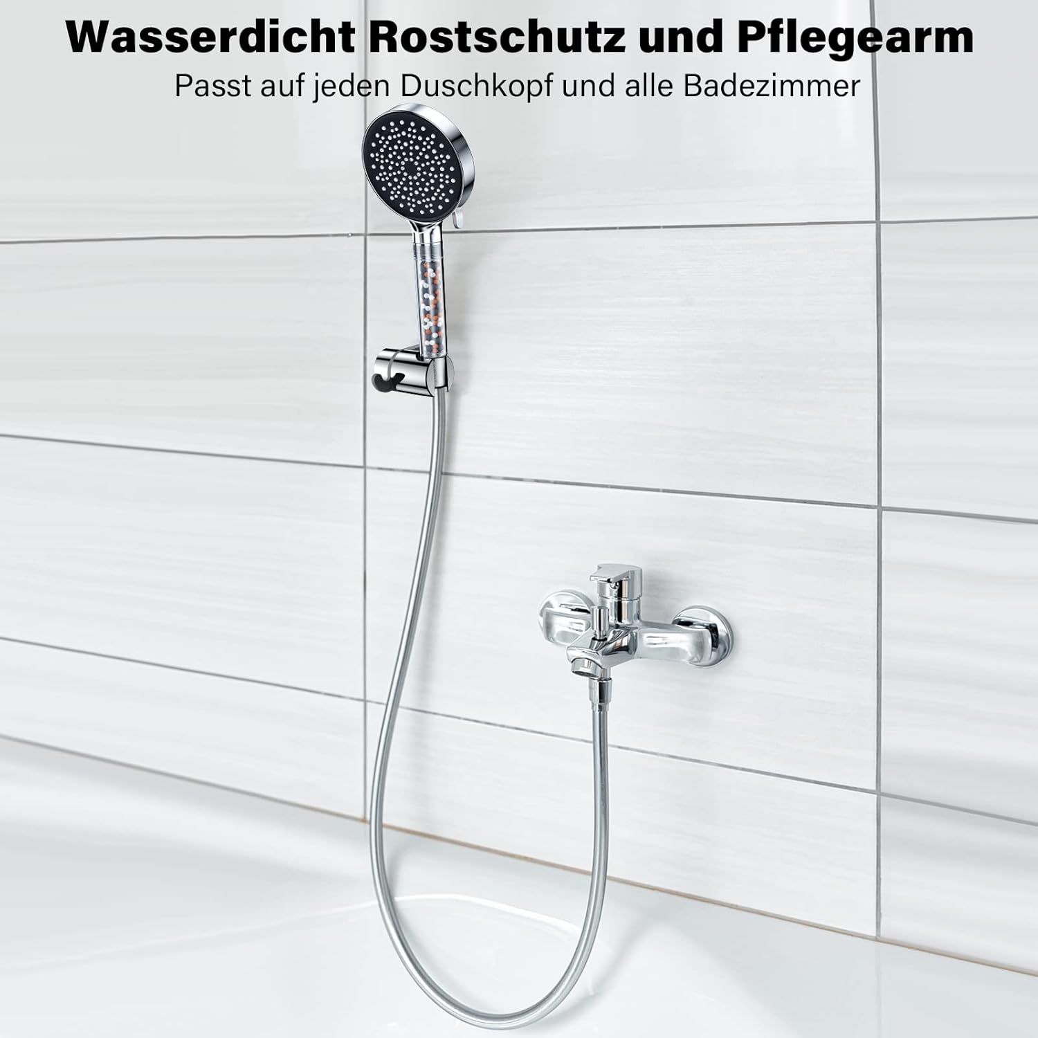 Support de pomme de douche avec matériel de fixation, support mural avec vis, finition chromée, compatible avec la plupart des flexibles de douche. - 7