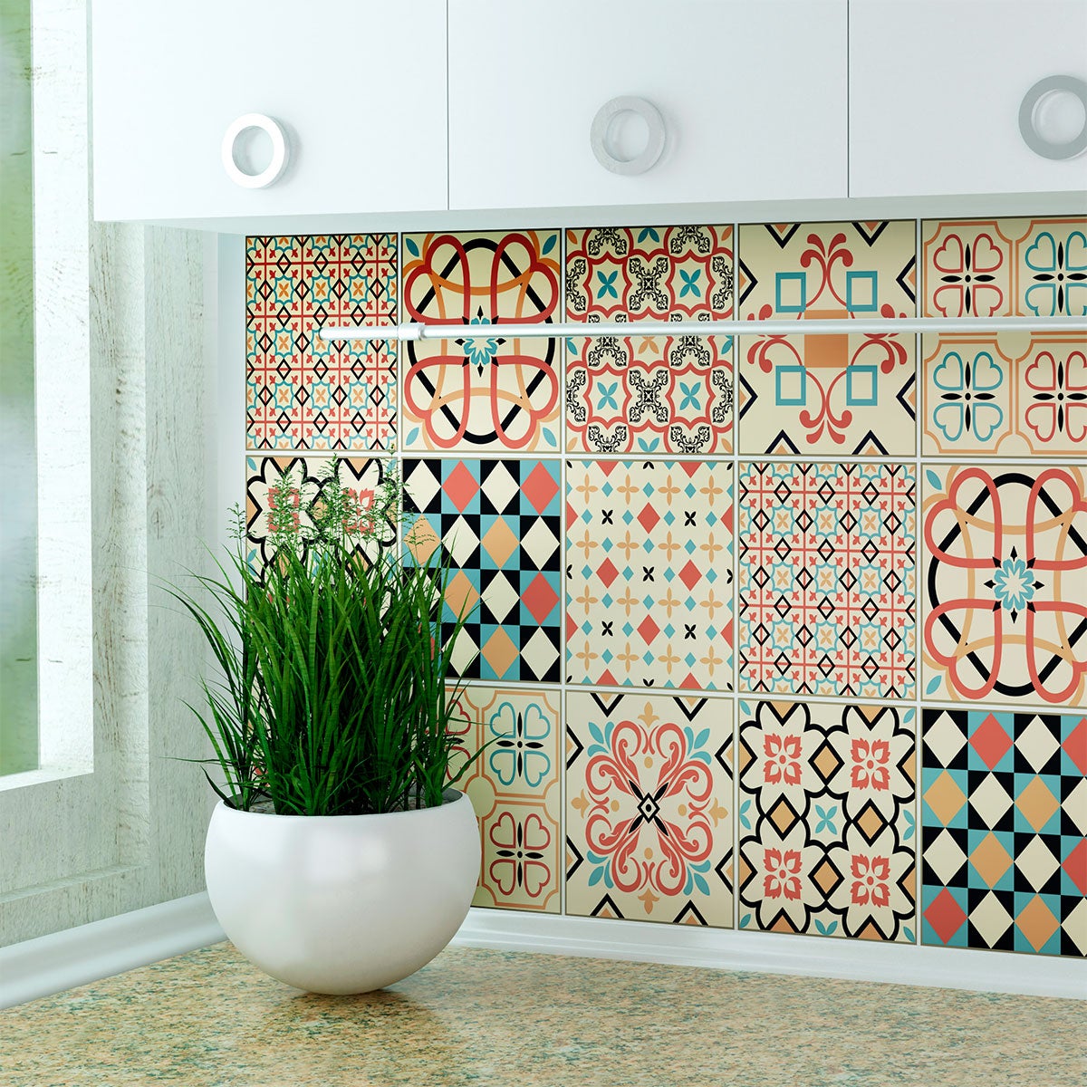 9 vinilos azulejos antoliano - adhesivo de pared - revestimiento sticker mural decorativo - 9stickers20x20cm