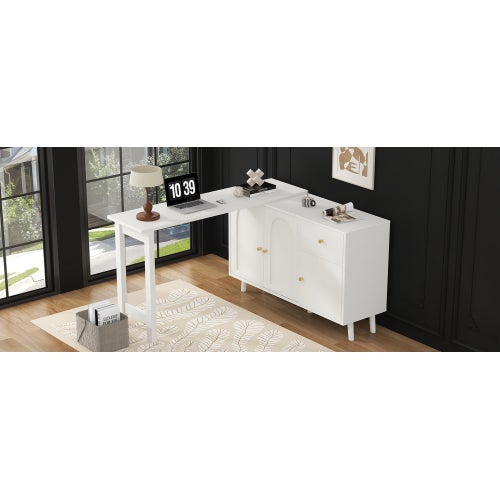 Bureau d’angle pivotant 360° en MDF – 3 portes – 1 tiroir – blanc - 6