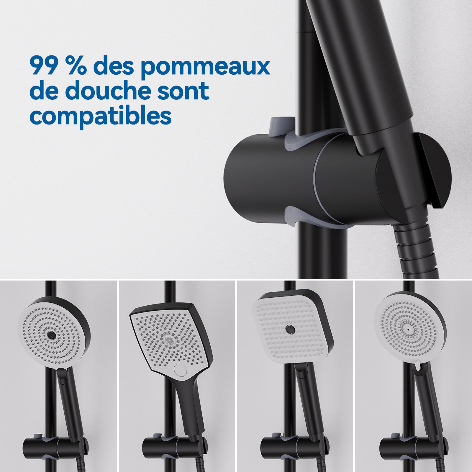 Barre de Douche 71cm en Acier Inoxydable,Barre de Douche avec Support Pommeau de Douche et Support de Douche Muraux Réglable Variables,Noir - 2