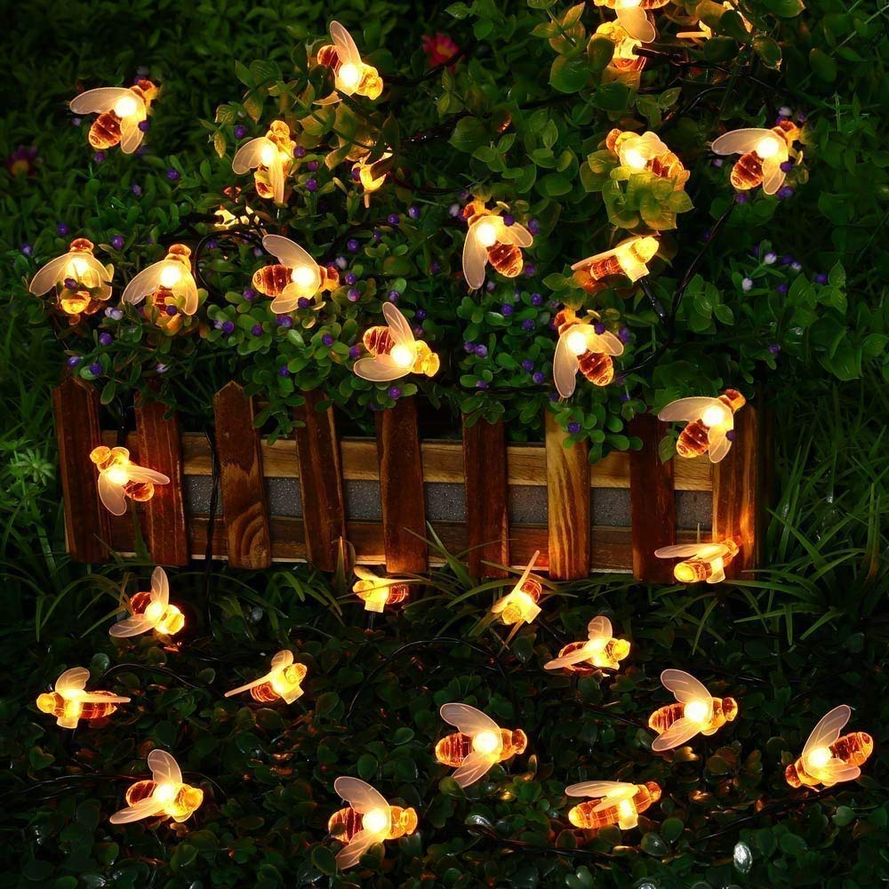 [30 LED] Guirlande lumineuse solaire de jardin, guirlande lumineuse abeille de miel,6,5 m, 8 modes, éclairage de jardin pour clôture(blanc chaud) - 6