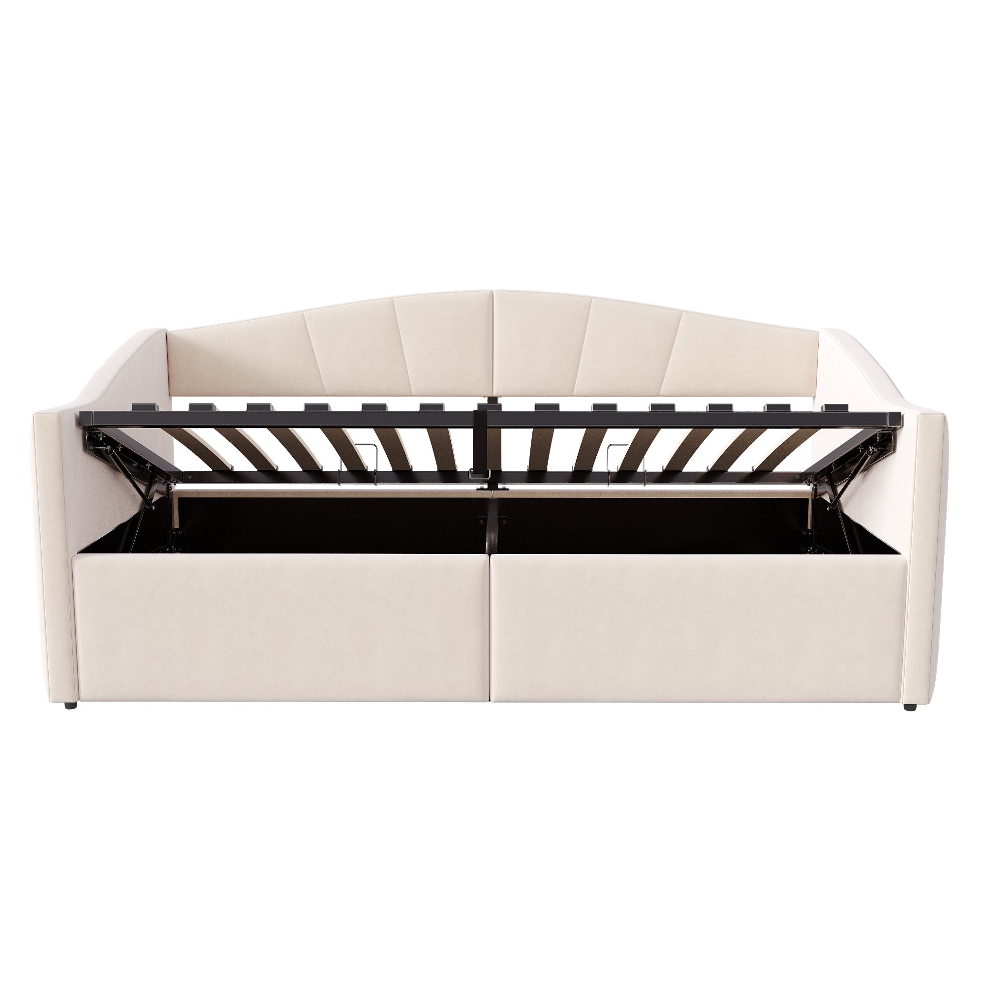rozkładana sofa z pojemnikiem 90x200cm - stelaż lamelowy - tkanina welurowa - beżowy​ (materac nie jest wliczony w cenę) - 8