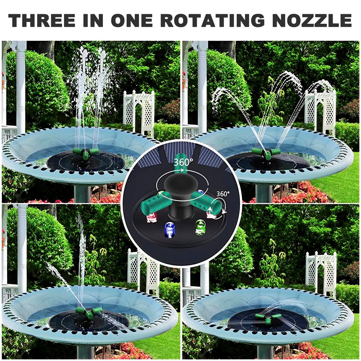 Fontaine solaire, pompe à eau solaire pour bain d'oiseaux avec lumière LED, pompe à eau flottante à énergie solaire pour jardin, piscine, 23 cm - 4